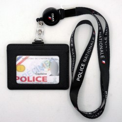 Tour de cou Police + enrouleur + porte-carte cuir noir Police Nationale fond Noir TOUR-DE-COU TDCEPNCUPNNTOUR-DE-COU