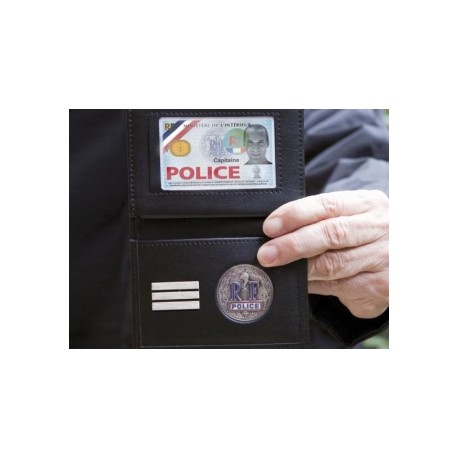 porte-carte Police RF 3 volets médaille et grade, cuir véritable