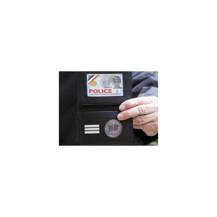 porte-carte Police RF 3 volets médaille et grade, cuir véritable