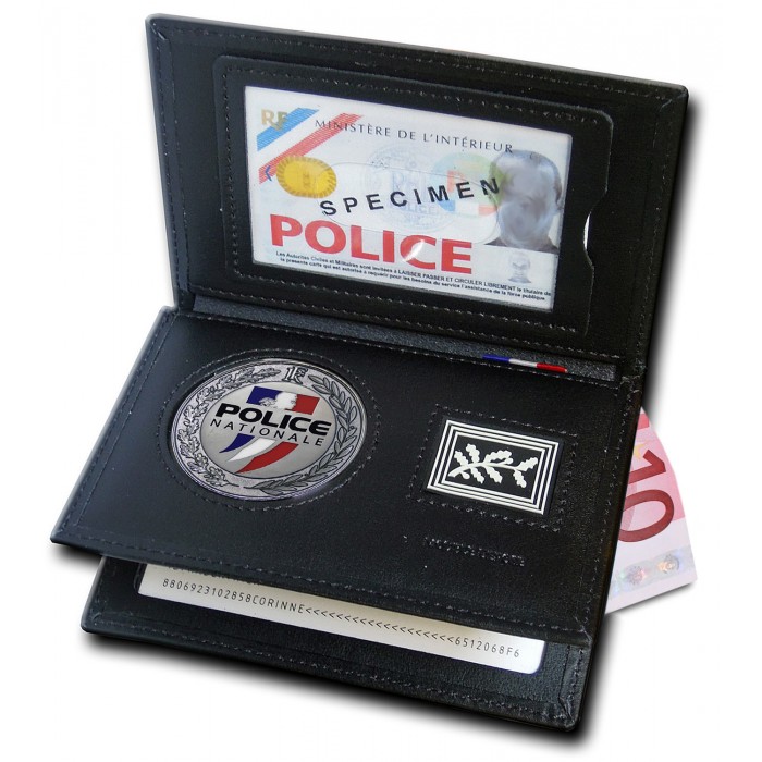 PORTE-CARTES CUIR FORMAT CB + BILLET AVEC INSIGNE POLICE Administration  POLICE Administration POLICE