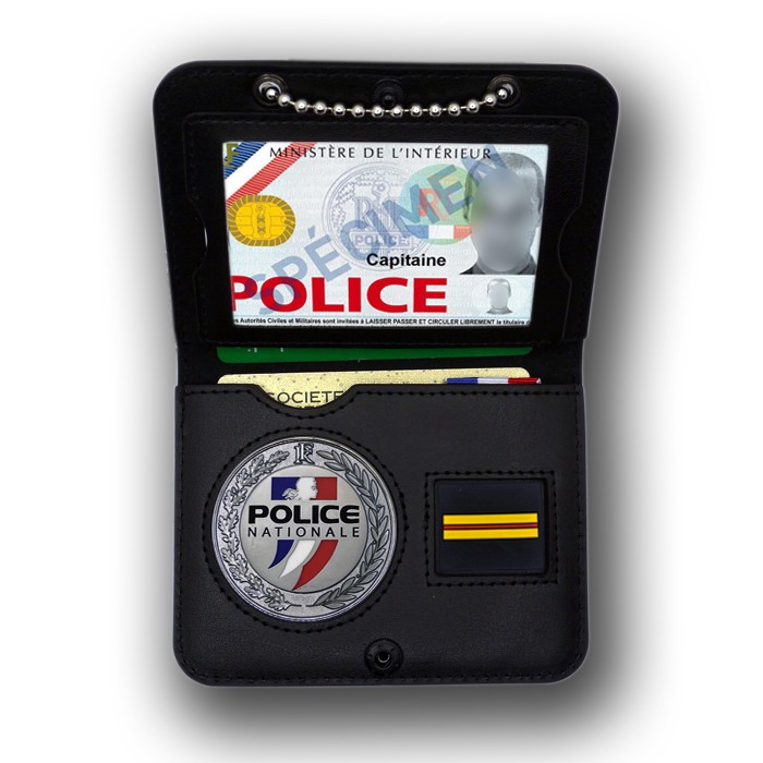 porte-carte police tour de cou chainette avec médaille et grade