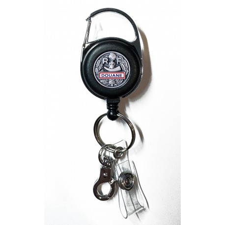 Porte-clés enrouleur Douanes RF – câble 65 cm, clip ceinture et logo doming Accueil PCLEDRFAccueil