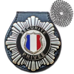Plaque de ceinture Sécurité Privée avec support cuir et chaînette Sécurité Privée PCEESPSécurité Privée