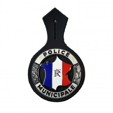 Insigne de poitrine Police Municipale sur cuir – modèle réglementaire 60 mm Accueil IPPMCUAccueil