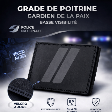 Grade de poitrine Gardien de la Paix – Basse Visibilité – Police Nationale Grades de Poitrine monté sur velcro GDP01Grades de...