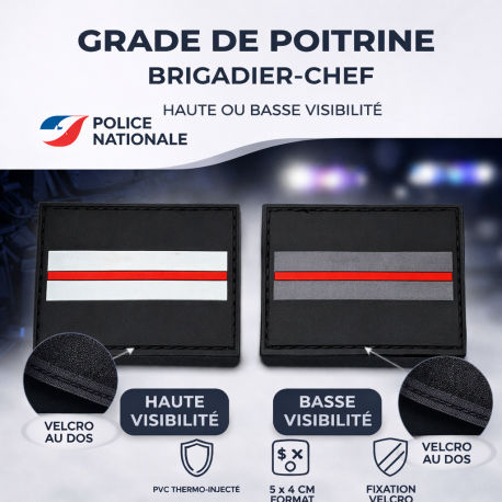Grade de poitrine PVC Brigadier-chef Police Nationale – haute ou basse visibilité Vestimentaire GDP04Vestimentaire