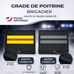 Grade de poitrine Brigadier – Haute ou Basse Visibilité – Police Nationale Grades de Poitrine monté sur velcro GDP03Grades de...