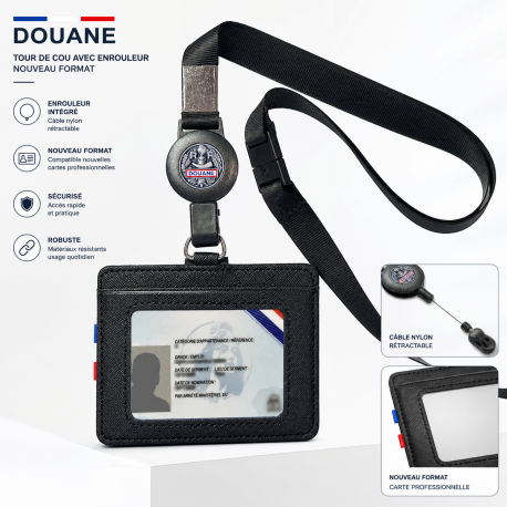 Tour de cou Douane avec enrouleur – Porte-carte nouveau format Porte commission d'emploie NOUVEAU FORMAT (CB) DOUANE TDCECUDO...