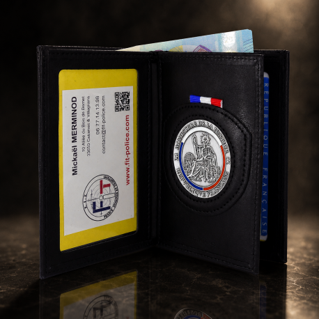 Portefeuille 3 volets Ministère de la Justice avec médaille 48 mm Porte-Carte Huissier de Justice / clerc / expert judiciaire...