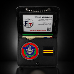 Porte-carte Douanes 2 volets avec grade, chaînette et médaille émaillée Porte commission d'emploie NOUVEAU FORMAT (CB) DOUANE...