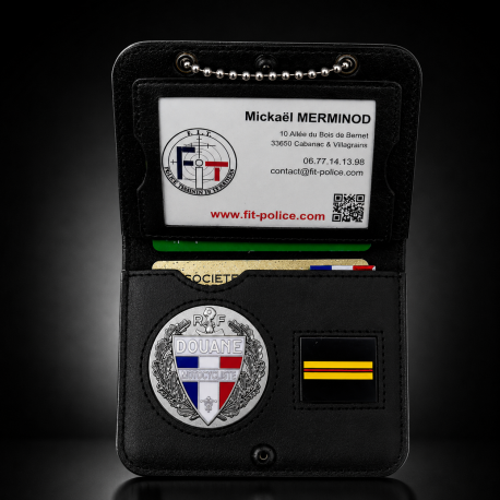 Porte-carte Douanes Motocycliste avec grade, chaînette et médaille émaillée Porte commission d'emploie NOUVEAU FORMAT (CB) DO...