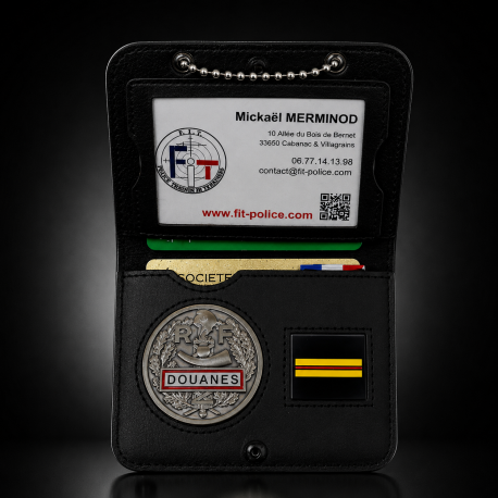 Porte-carte Douanes RF avec grade, chaînette et médaille émaillée Porte commission d'emploie NOUVEAU FORMAT (CB) DOUANE PCA00...