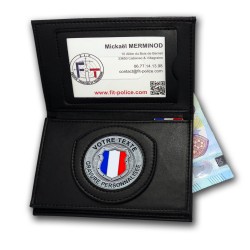 Porte-cartes 3 volets personnalisable avec médaille métal émaillée 48 mm SHIELD Porte-cartes Personnalisables PCA005PERSHIELD...