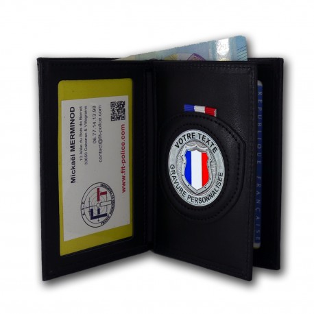 Porte-cartes vertical 3 volets personnalisable avec médaille métal émaillée 48 mm Porte-cartes Personnalisables PCAD001PERSHI...