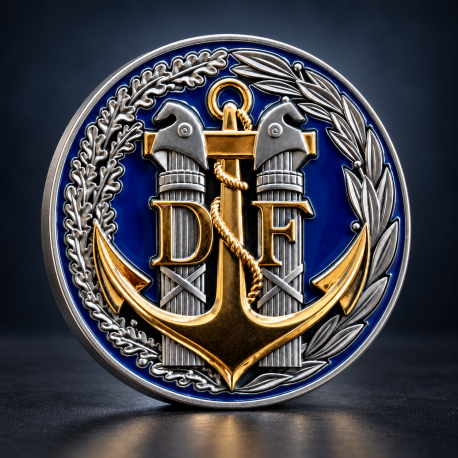 Médaille Douane maritime 48 mm – Métal émaillé relief 3D doré et argenté Médailles de portes cartes MDPCDMMédailles de portes...