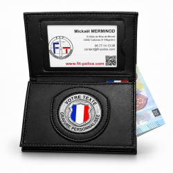 Porte-cartes 3 volets personnalisable avec médaille métal émaillée 48 mm SHIELD Porte-cartes Personnalisables PCA005PERSHIELD...