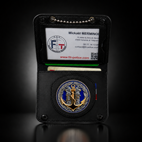 Porte-carte Douane maritime 2 volets avec chaînette et médaille 3D Porte commission d'emploi Douanes PCA003DMPorte commission...