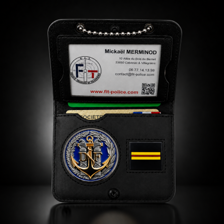 Porte-carte Douane maritime 2 volets avec grade, chaînette et médaille 3D Porte commission d'emploie NOUVEAU FORMAT (CB) DOUA...