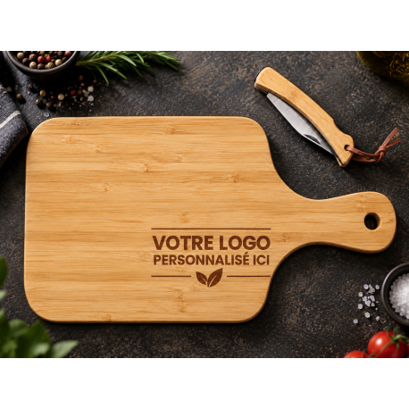 Planche à découper en bambou personnalisée avec couteau – 29 × 15 cm Planches à découper personnalisées PAD000Planches à déco...